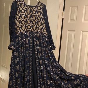 Navy Blue w/ Gold Stitching Indian Pakistani Dress